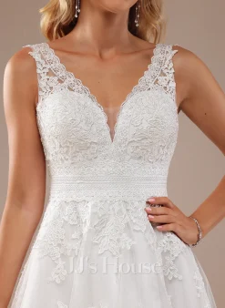 JJsHouse Robe Trapèze Col V Longueur Genou Dentelle Tulle Robe De Mariée -Voiles mariée Soldes 693a50cfcf056490c7e029d54ecbfa19