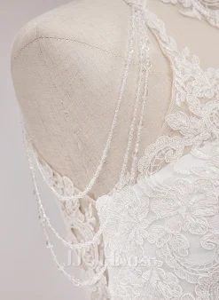 JJsHouse Robe Marquise/princesse Col Haut Balayage/pinceau Train Dentelle Tulle Robe De Mariée Avec Brodé Paillettes -Voiles mariée Soldes 6941824b780d8d8767d8b595e28ede5c