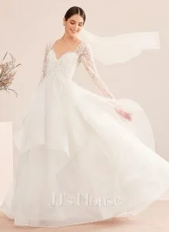 JJsHouse Robe Marquise/princesse Col V Longueur Ras Du Sol Dentelle Tulle Robe De Mariée Avec Brodé Paillettes