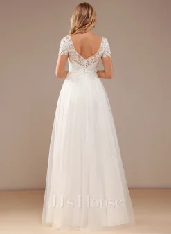 JJsHouse Robe Trapèze Scoop Longueur Ras Du Sol Dentelle Tulle Robe De Mariée -Voiles mariée Soldes 6ac647087a2ad875865c2b58a315257b