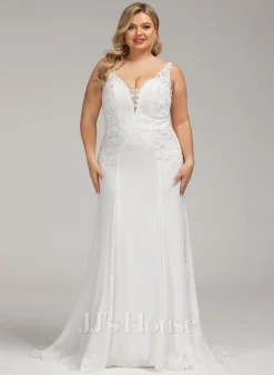 JJsHouse Forme Sirène/trompette Col V Traîne Moyenne Mousseline Dentelle Robe De Mariée 23 JJsHouse Forme Sirène/trompette Col V Traîne Moyenne Mousseline Dentelle Robe De Mariée -Voiles mariée Soldes 6c1308ecd3b5829b6706e0ae84b9c55b