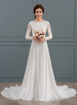 JJsHouse Robe Trapèze Traîne Moyenne Mousseline Dentelle Robe De Mariée Avec Brodé -Voiles mariée Soldes 6d657f1dbda9e0b97e49fe79d26e8512