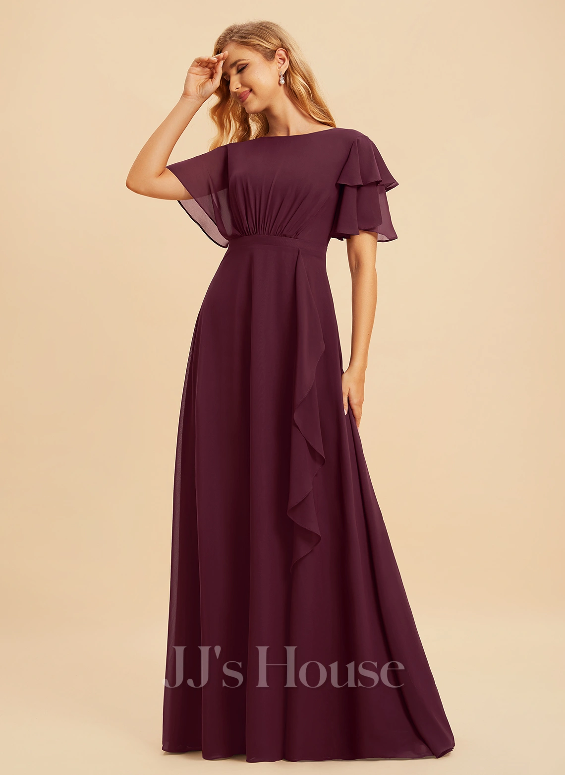 Jjshouse.fr Robe Trapèze Scoop Longueur Ras Du Sol Mousseline Robe De Demoiselle D'honneur Avec Plissé Fendue Devant 6 Jjshouse.fr Robe Trapèze Scoop Longueur Ras Du Sol Mousseline Robe De Demoiselle D'honneur Avec Plissé Fendue Devant – Image 6