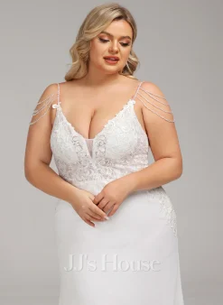 JJsHouse Forme Sirène/trompette Col V Traîne Moyenne Mousseline Dentelle Robe De Mariée Avec Brodé Paillettes 27 JJsHouse Forme Sirène/trompette Col V Traîne Moyenne Mousseline Dentelle Robe De Mariée Avec Brodé Paillettes -Voiles mariée Soldes 6de6d8ca7fd2bc68fec588092f691bcb