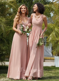 Jjshouse.fr Robe Trapèze Col V Longueur Ras Du Sol Mousseline Mousseline Robe De Demoiselle D'honneur Avec Plissé -Voiles mariée Soldes 6e187ea8a1fab9eb4223acc19e6c3319