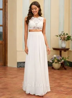 JJsHouse Robe Trapèze Col Bateau Longueur Ras Du Sol Mousseline Dentelle Robe De Mariée Avec Brodé Paillettes -Voiles mariée Soldes 6edb72c6dd7da704ad1f829b29383e3e