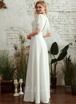 JJsHouse Robe Trapèze Col V Longueur Ras Du Sol Mousseline Dentelle Robe De Mariée -Voiles mariée Soldes 6f6f931db11f34dc08997c4bf68c2b92