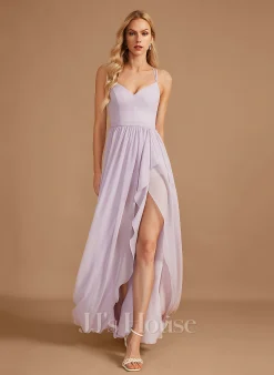 Jjshouse.fr Robe Trapèze Col V Asymétrique Mousseline Robe De Demoiselle D'honneur Avec Plissé Fendue Devant -Voiles mariée Soldes 6f9130da6da686dc7a015dd46be1ef60