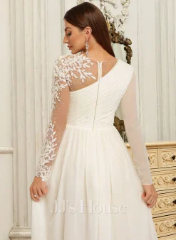 JJsHouse Robe Trapèze Scoop Longueur Ras Du Sol Mousseline Dentelle Robe De Mariée Avec Paillettes -Voiles mariée Soldes 7000806b4c758f4f61a693bf1899f65d
