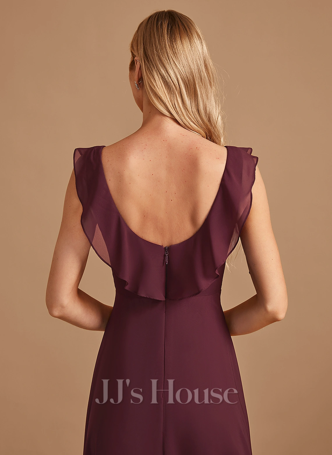 Jjshouse.fr Robe Trapèze Col V Asymétrique Mousseline Robe De Demoiselle D'honneur Avec Plissé 7 Jjshouse.fr Robe Trapèze Col V Asymétrique Mousseline Robe De Demoiselle D'honneur Avec Plissé – Image 7