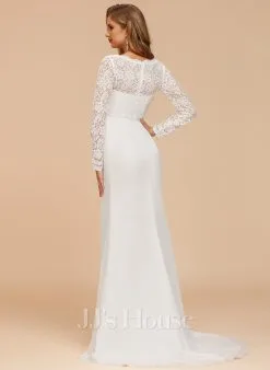 JJsHouse Forme Sirène/trompette Col V Balayage/pinceau Train Mousseline Dentelle Robe De Mariée -Voiles mariée Soldes 71a37aca79f3c0bcd1b2aa1272aa6c95