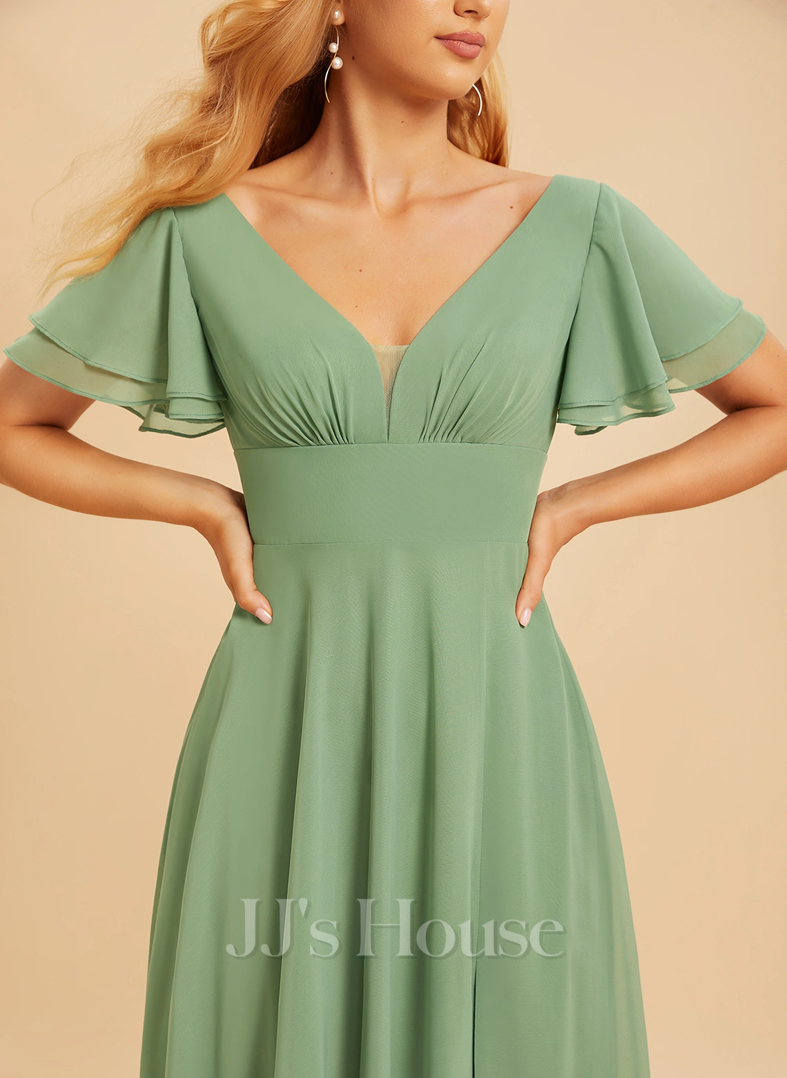 Jjshouse.fr Robe Trapèze Col V Longueur Ras Du Sol Mousseline Robe De Demoiselle D'honneur Avec Plissé Fendue Devant 2 Jjshouse.fr Robe Trapèze Col V Longueur Ras Du Sol Mousseline Robe De Demoiselle D'honneur Avec Plissé Fendue Devant – Image 2