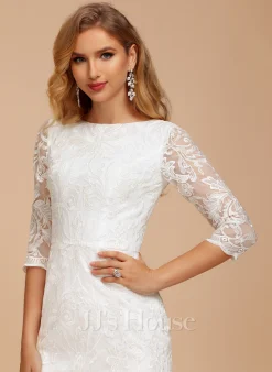 JJsHouse Fourreau Col Bateau Longueur Genou Dentelle Robe De Mariée -Voiles mariée Soldes 72012c2f4e204feefabd975c8bff35ba