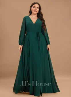 Jjshouse.fr Robe Trapèze Col V Longueur Ras Du Sol Mousseline Robe De Demoiselle D'honneur Avec Fendue Devant -Voiles mariée Soldes 728ffda6a54c99cc42649c875ea63f46