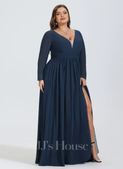 Jjshouse.fr Robe Trapèze Col V Longueur Ras Du Sol Mousseline Mousseline Robe De Demoiselle D'honneur Avec Fendue Devant -Voiles mariée Soldes 73aff29b06015ab655f04092ad2241c7