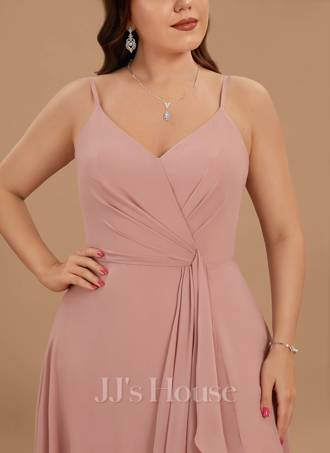 Jjshouse.fr Robe Trapèze Col V Longueur Ras Du Sol Mousseline Mousseline Robe De Demoiselle D'honneur Avec Plissé Fendue Devant 9 Jjshouse.fr Robe Trapèze Col V Longueur Ras Du Sol Mousseline Mousseline Robe De Demoiselle D'honneur Avec Plissé Fendue Devant – Image 9