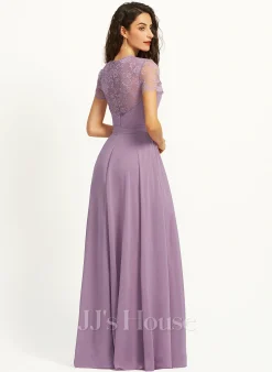 Jjshouse.fr Robe Trapèze Scoop Longueur Ras Du Sol Mousseline Dentelle Robe De Demoiselle D'honneur -Voiles mariée Soldes 758099b3e7e3c3d3f8b7d9fc9af782aa