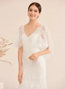 JJsHouse Forme Sirène/trompette Col V Traîne Moyenne Mousseline Dentelle Tulle Robe De Mariée 10 JJsHouse Forme Sirène/trompette Col V Traîne Moyenne Mousseline Dentelle Tulle Robe De Mariée -Voiles mariée Soldes 7607752bfbba82176d76a66c07db78ba