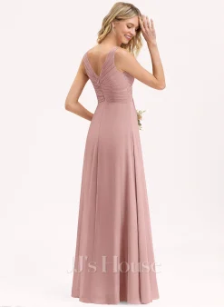 Jjshouse.fr Robe Trapèze Col V Longueur Ras Du Sol Mousseline Mousseline Robe De Demoiselle D'honneur Avec Plissé -Voiles mariée Soldes 76263062e2c049f8d91903f425b069ea