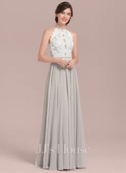 Jjshouse.fr Robe Trapèze Scoop Longueur Ras Du Sol Mousseline Dentelle Dentelle Mousseline Robe De Demoiselle D'honneur -Voiles mariée Soldes 763167504b2105b2d7edee882d920364