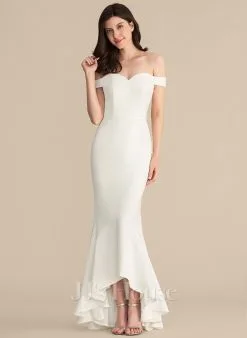 JJsHouse Forme Sirène/trompette épaule Dénudée Asymétrique Robe De Mariée Avec Robe à Volants