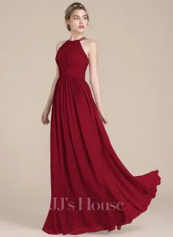 Jjshouse.fr Robe Trapèze Scoop Longueur Ras Du Sol Mousseline Mousseline Robe De Demoiselle D'honneur Avec Plissé