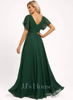 Jjshouse.fr Robe Trapèze Col V Longueur Ras Du Sol Mousseline Robe De Demoiselle D'honneur -Voiles mariée Soldes 785622a415406e0b27575459d0d3983b