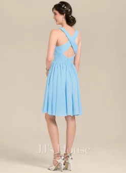 Jjshouse.fr Robe Trapèze Col V Longueur Genou Mousseline Mousseline Robe De Demoiselle D'honneur Avec Plissé -Voiles mariée Soldes 78cdbe6759d8859eff2fe3329a8beb9e