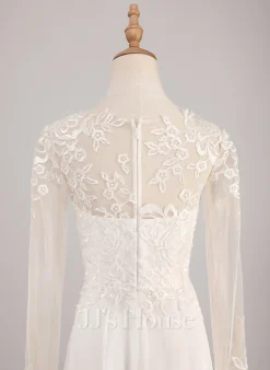 JJsHouse Robe Trapèze Scoop Asymétrique Mousseline Dentelle Robe De Mariée Avec Paillettes -Voiles mariée Soldes 79eca5972f61bd3c0aefb2632cbab023