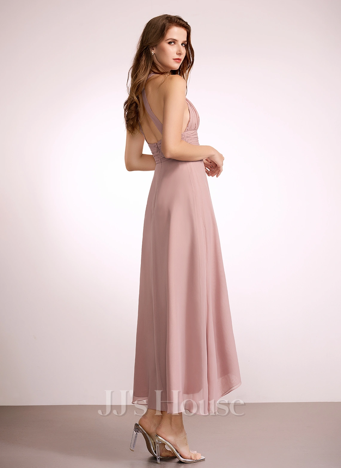 Jjshouse.fr Robe Trapèze Col V Asymétrique Mousseline Robe De Demoiselle D'honneur Avec Fendue Devant 3 Jjshouse.fr Robe Trapèze Col V Asymétrique Mousseline Robe De Demoiselle D'honneur Avec Fendue Devant – Image 3