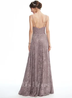 Jjshouse.fr Robe Trapèze Col V Longueur Ras Du Sol Dentelle Robe De Demoiselle D'honneur Avec Fendue Devant -Voiles mariée Soldes 7a927baf213820a84e56464d70d6cb28