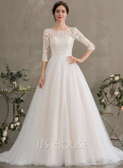 JJsHouse Robe Marquise/princesse Traîne Moyenne Dentelle Tulle Robe De Mariée Avec Paillettes