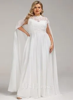 JJsHouse Robe Trapèze Col Haut Longueur Ras Du Sol Mousseline Dentelle Robe De Mariée -Voiles mariée Soldes 7b6bb0ae4a00d00211df40376510a801