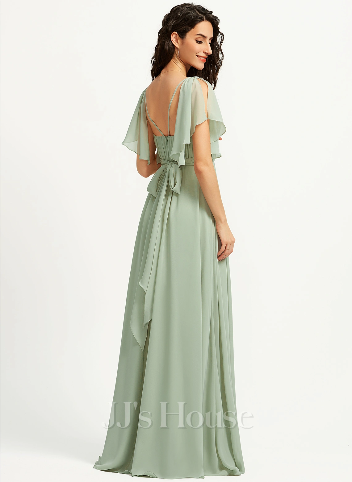 Jjshouse.fr Robe Trapèze Col V Longueur Ras Du Sol Mousseline Robe De Demoiselle D'honneur Avec Plissé 2 Jjshouse.fr Robe Trapèze Col V Longueur Ras Du Sol Mousseline Robe De Demoiselle D'honneur Avec Plissé – Image 2
