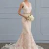JJsHouse Forme Sirène/trompette Col V Traîne Mi-longue Dentelle Tulle Robe De Mariée Avec Brodé