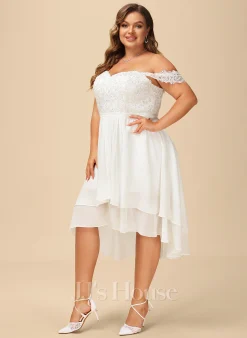 JJsHouse Robe Trapèze épaule Dénudée Asymétrique Mousseline Dentelle Robe De Mariée Avec Brodé Paillettes -Voiles mariée Soldes 7be32d8f828876ad1d196c1aa488171c