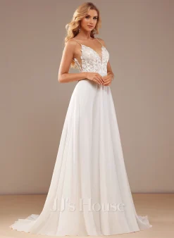 JJsHouse Robe Trapèze Col V Traîne Moyenne Mousseline Dentelle Robe De Mariée Avec Brodé Feather Paillettes 26 JJsHouse Robe Trapèze Col V Traîne Moyenne Mousseline Dentelle Robe De Mariée Avec Brodé Feather Paillettes -Voiles mariée Soldes 7c0d3ceb0857306a62aca82297019d74