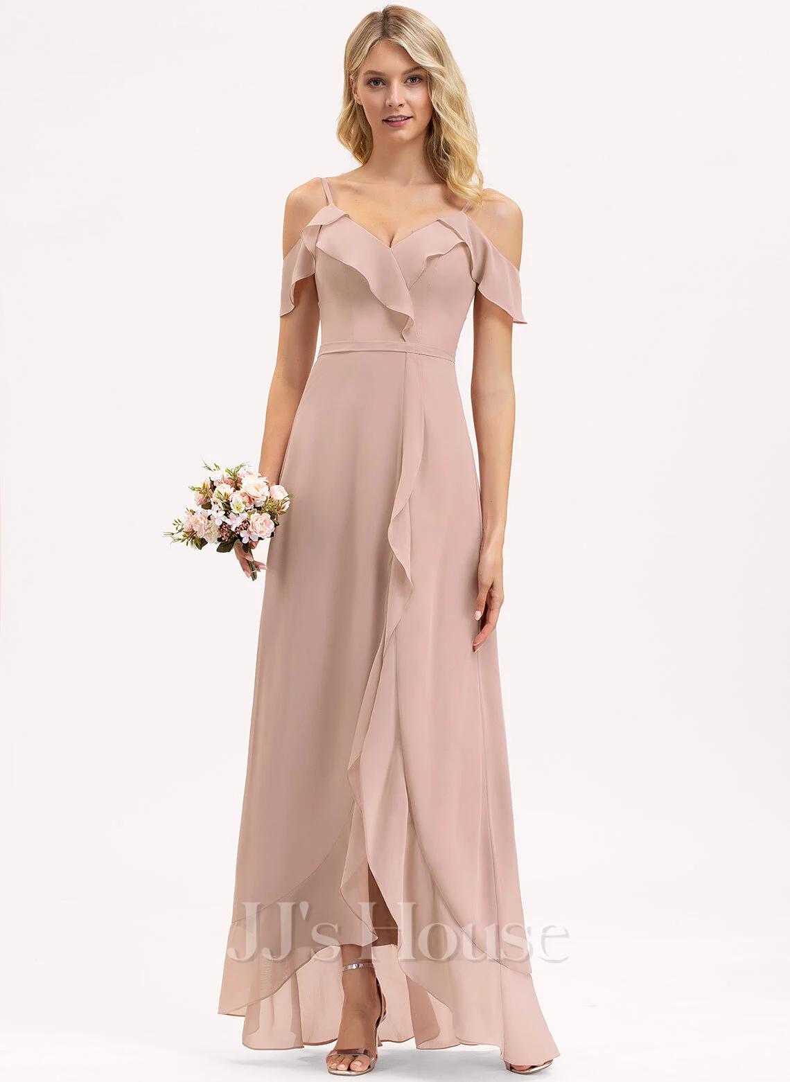 Jjshouse.fr Robe Trapèze Col V Asymétrique Mousseline Mousseline Robe De Demoiselle D'honneur Avec Robe à Volants 2 Jjshouse.fr Robe Trapèze Col V Asymétrique Mousseline Mousseline Robe De Demoiselle D'honneur Avec Robe à Volants – Image 2