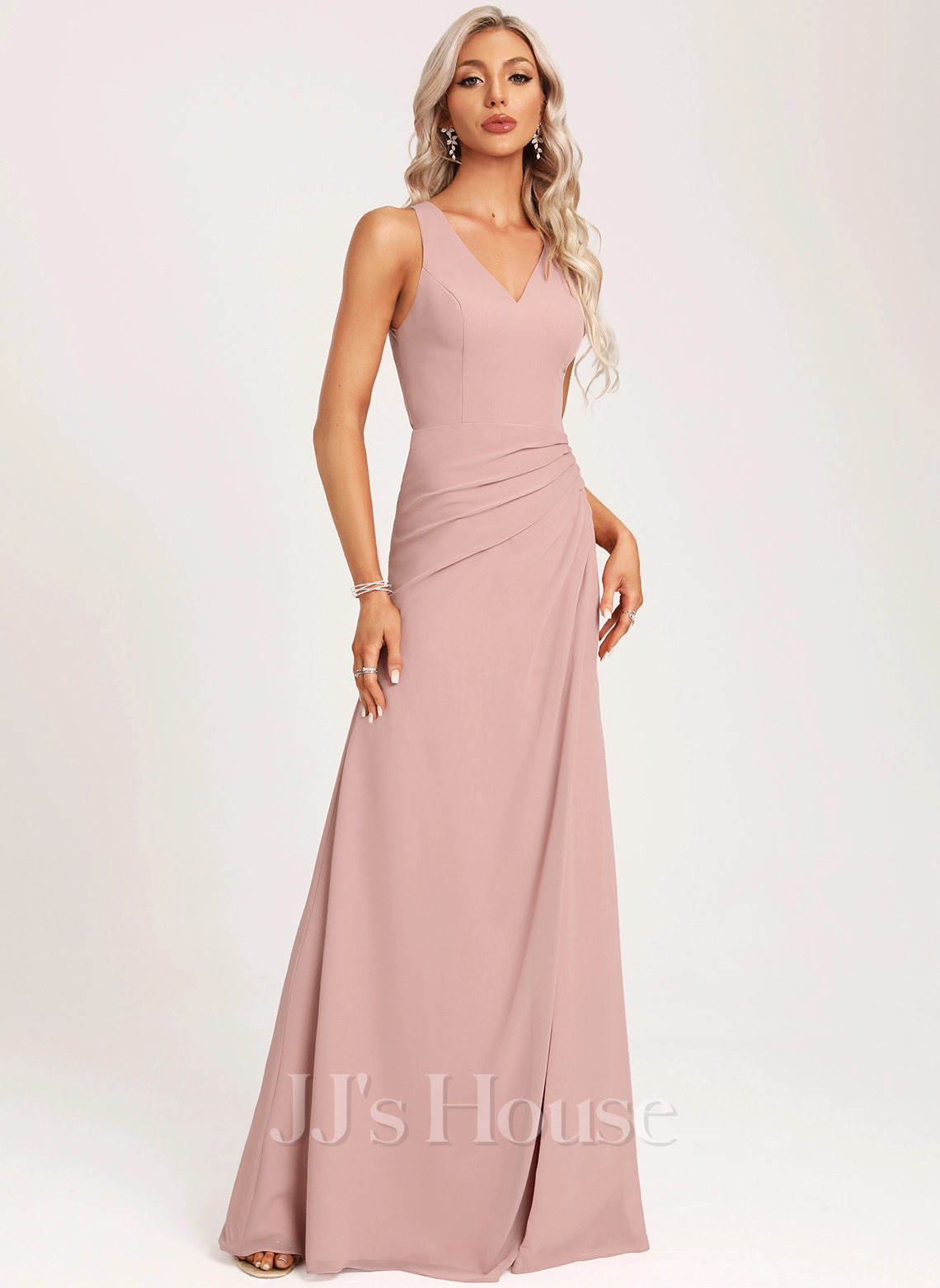 Jjshouse.fr Robe Trapèze Col V Longueur Ras Du Sol Mousseline Robe De Demoiselle D'honneur Avec Plissé 6 Jjshouse.fr Robe Trapèze Col V Longueur Ras Du Sol Mousseline Robe De Demoiselle D'honneur Avec Plissé – Image 6