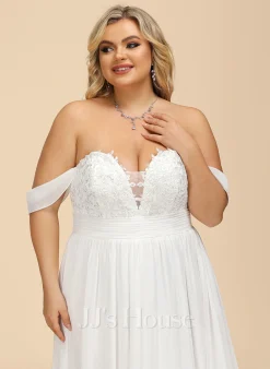 JJsHouse Robe Trapèze épaule Dénudée Longueur Ras Du Sol Mousseline Dentelle Robe De Mariée -Voiles mariée Soldes 7e1710b63f26058a0298445f65997c14