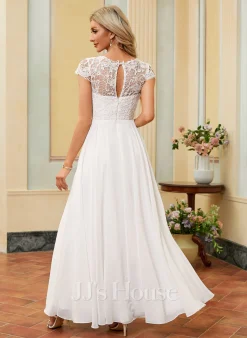 JJsHouse Robe Trapèze Scoop Longueur Ras Du Sol Mousseline Dentelle Robe De Mariée -Voiles mariée Soldes 80617e1fa61f3070cf66d239c5392b4d