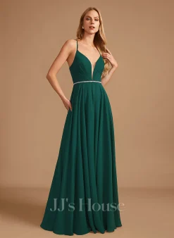 Jjshouse.fr Robe Trapèze Col V Longueur Ras Du Sol Mousseline Robe De Demoiselle D'honneur Avec Brodé -Voiles mariée Soldes 81ee65030a8e8bb2ca4a0b60985dea66