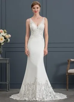 JJsHouse Forme Sirène/trompette Col V Traîne Moyenne Dentelle Robe De Mariée