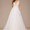 JJsHouse Robe Trapèze Col V Balayage/pinceau Train Dentelle Tulle Robe De Mariée Avec Paillettes