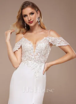 JJsHouse Forme Sirène/trompette Accueil Froid Traîne Moyenne Mousseline Dentelle Robe De Mariée Avec Paillettes -Voiles mariée Soldes 836825bedbdeae3b469a52ee376eb22c