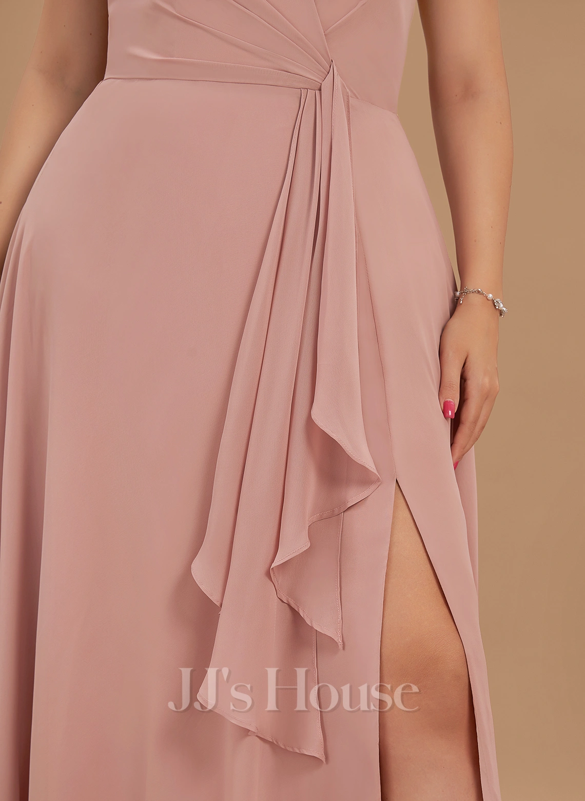 Jjshouse.fr Robe Trapèze Col V Longueur Ras Du Sol Mousseline Mousseline Robe De Demoiselle D'honneur Avec Plissé Fendue Devant 11 Jjshouse.fr Robe Trapèze Col V Longueur Ras Du Sol Mousseline Mousseline Robe De Demoiselle D'honneur Avec Plissé Fendue Devant – Image 11