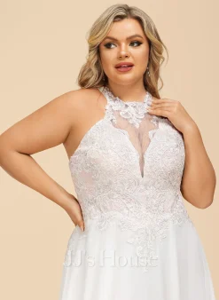 JJsHouse Robe Trapèze Col Haut Longueur Ras Du Sol Mousseline Dentelle Robe De Mariée Avec Brodé Paillettes -Voiles mariée Soldes 84dc0ee05c737afd30a72aadc31e1c1f