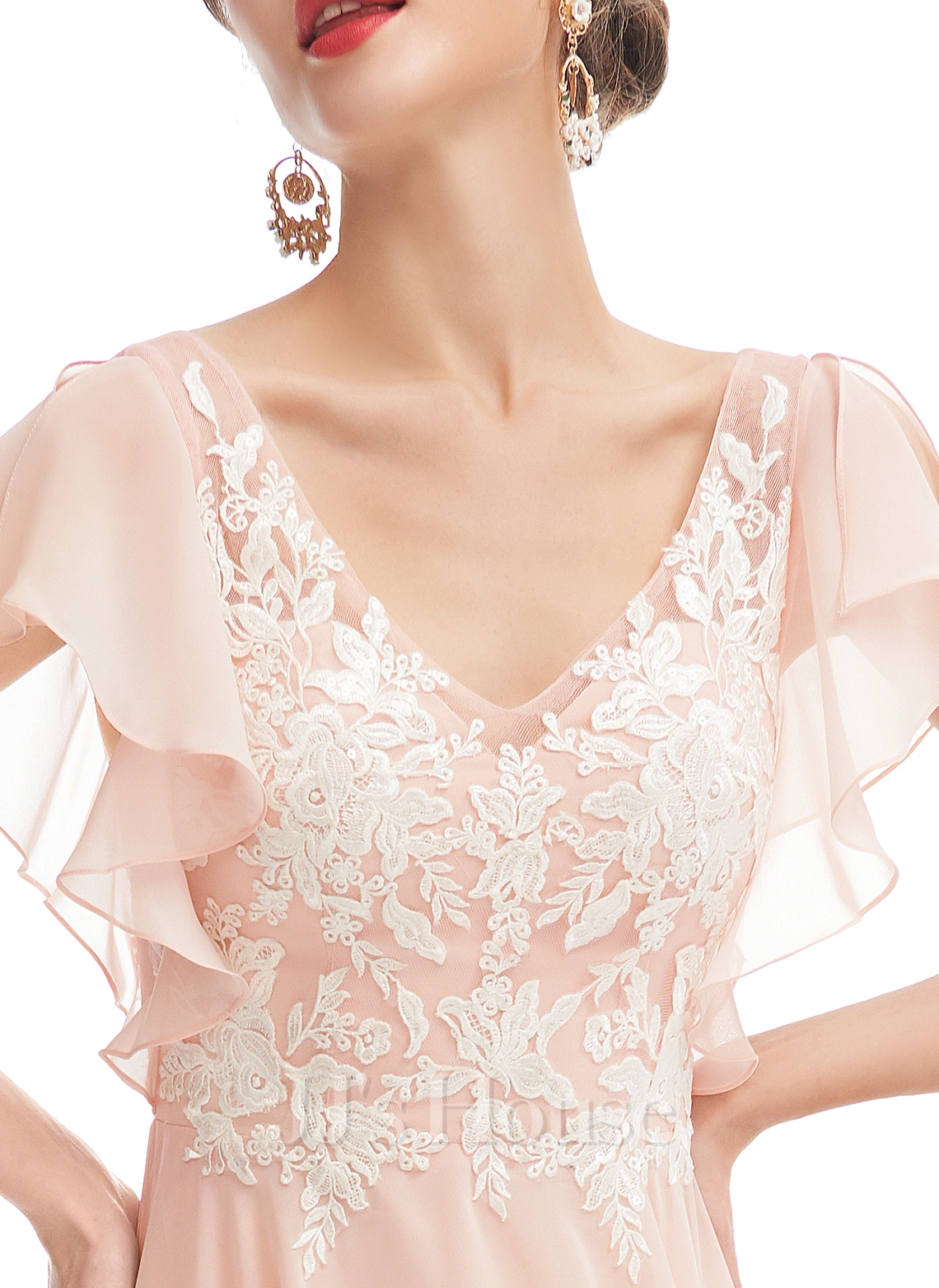 Jjshouse.fr Robe Trapèze Col V Longueur Ras Du Sol Mousseline Dentelle Robe De Demoiselle D'honneur Avec Plissé 2 Jjshouse.fr Robe Trapèze Col V Longueur Ras Du Sol Mousseline Dentelle Robe De Demoiselle D'honneur Avec Plissé – Image 2