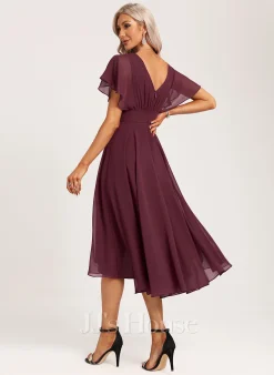 Jjshouse.fr Robe Trapèze Scoop Asymétrique Mousseline Robe De Demoiselle D'honneur Avec Plissé -Voiles mariée Soldes 86e719cdcd12b62877887cbb82850ab1