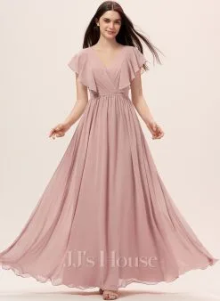 Jjshouse.fr Robe Trapèze Col V Longueur Ras Du Sol Mousseline Mousseline Robe De Demoiselle D'honneur Avec Fendue Devant